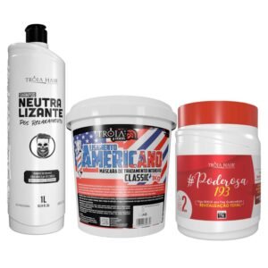 KIT ALISAMENTO AMERICANO CLASSIC + SHAMPOO NEUTRALIZANTE + MÁSCARA PODEROSA  ? TRÓIA HAIR